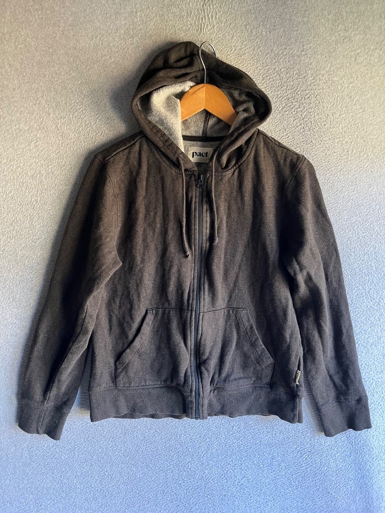 Pact Jacket Womens L Brown Full Zip Hooded Pockets Organic Cotton Cozy Lounge