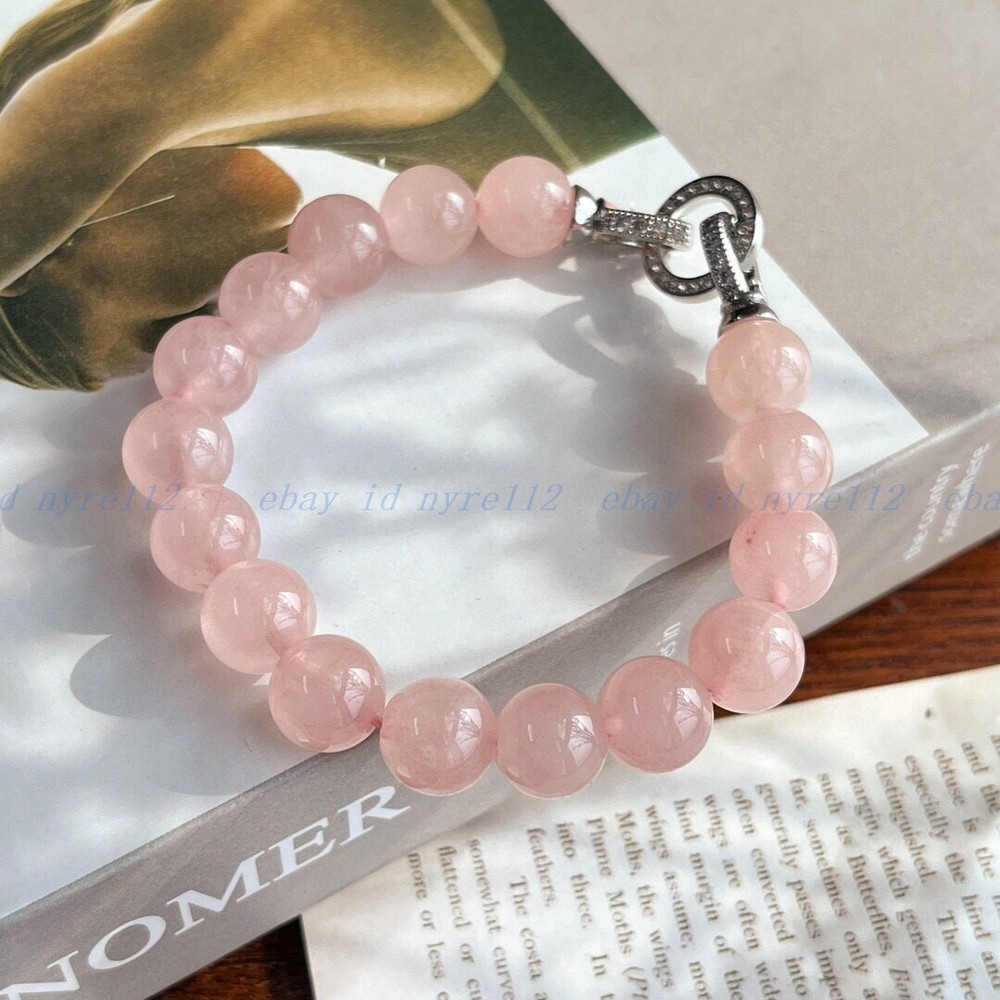 Natural Pink Quartz Stone Bracelet Gems Beaded Dainty Healing Bracelet Handmade