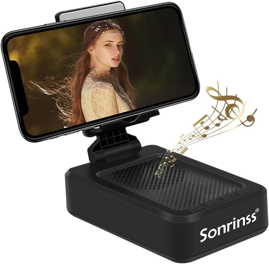 Cell Phone Stand with Wireless Bluetooth Speaker Compatible for Any