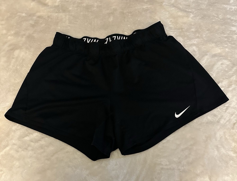 Nike Women's Black Athletic Shorts with White Swoosh