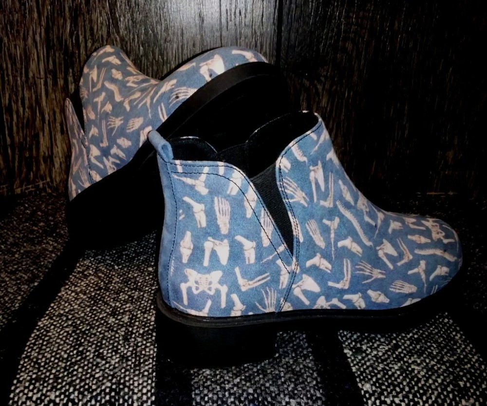 Groove Bags Boots Womens Size 6 Blue Chelsea Custom Skeleton Bone Ankle Booties