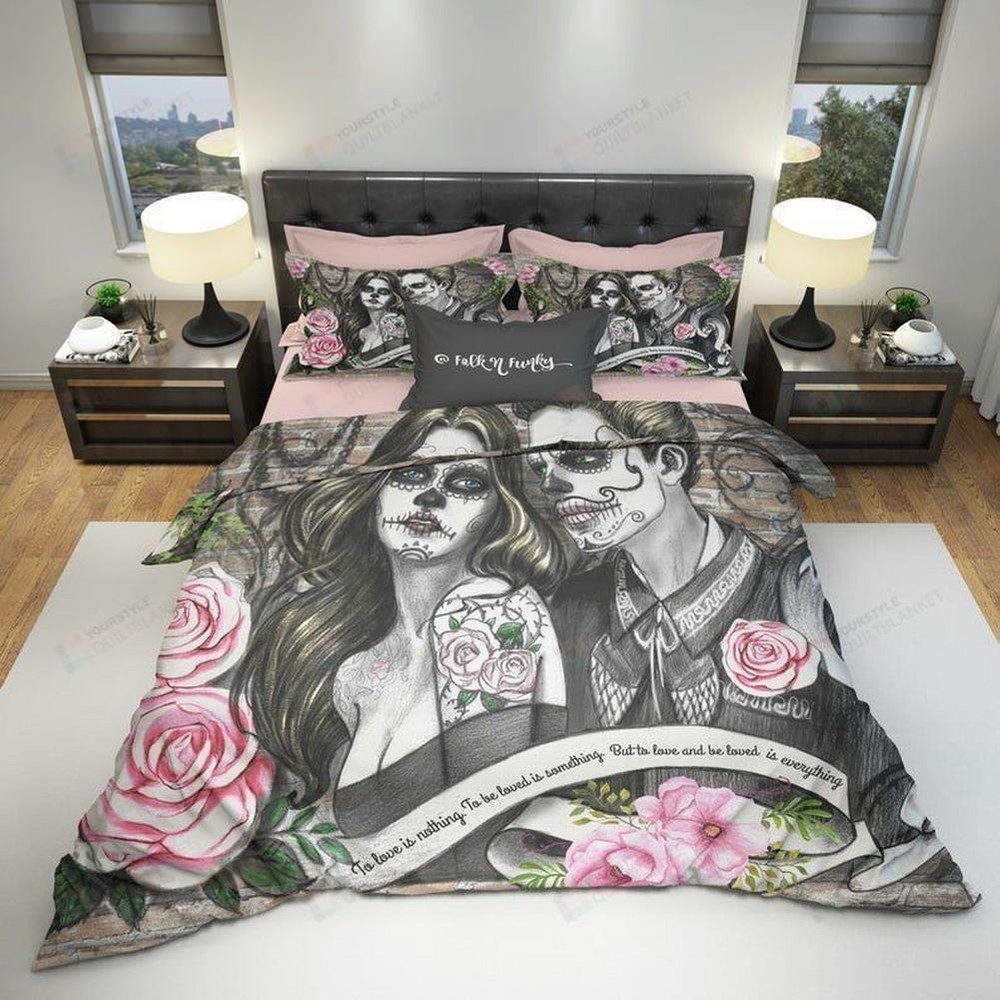 Sugar Skull Husband Wife To Love And Be Loved Drawing Quilt Duvet Cover Set