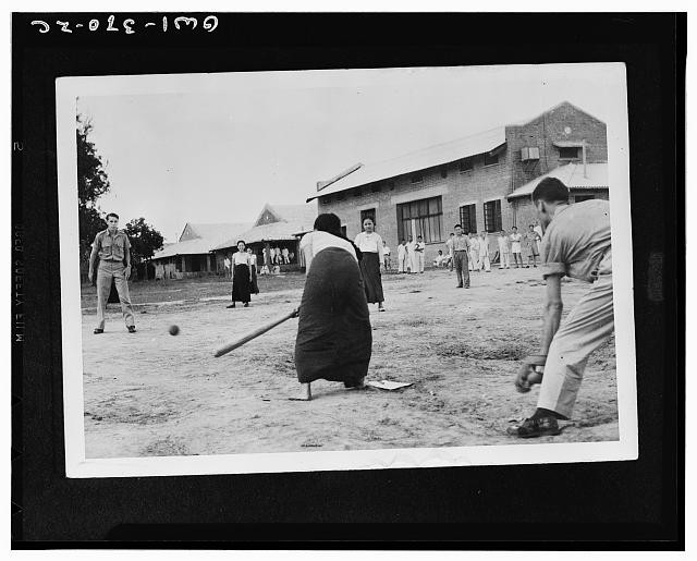 Photo:Burma India 1942 American Soldiers Burmese Nurses Softball Game