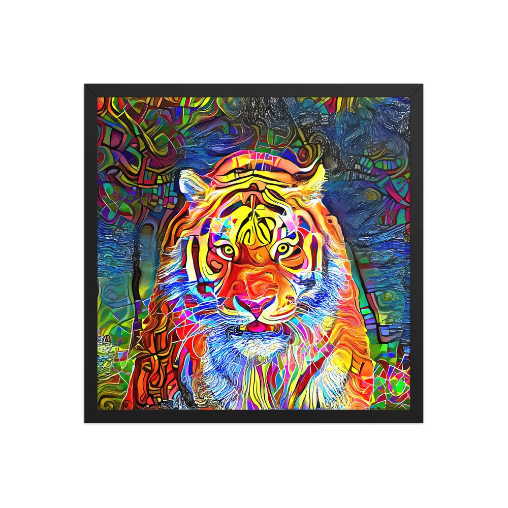 Abstract Tiger Face Portrait Framed Art Print on Matte Paper-image