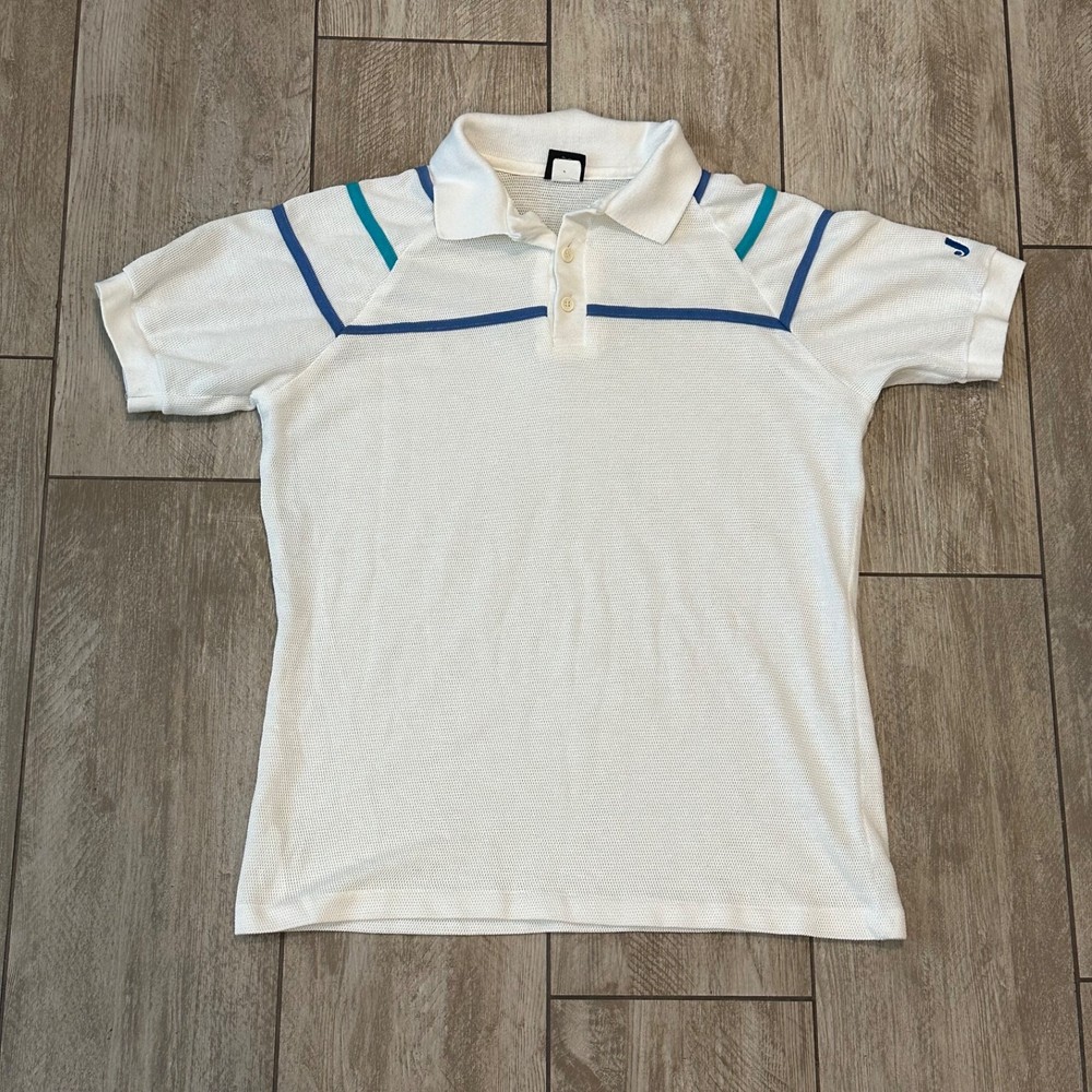 Vintage 1970s-80s Jantzen Womens Large White Sports Polo Shirt Breathable USA Made