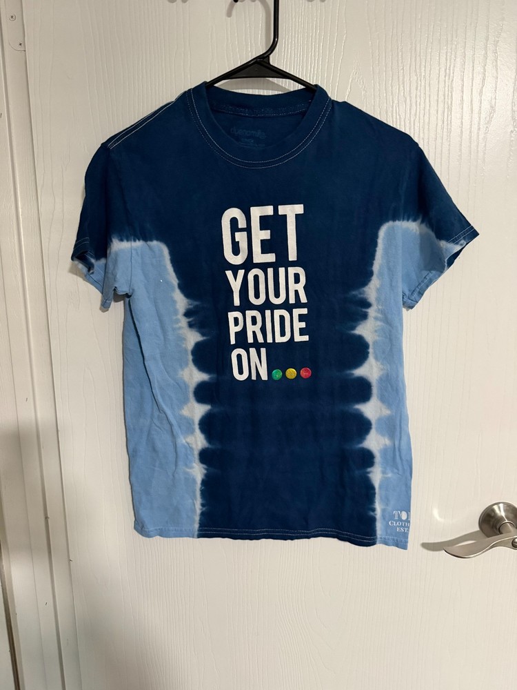 Blue Tie Dye Get Your Pride On Graphic T-Shirt LGBTQ Pride Tee Small