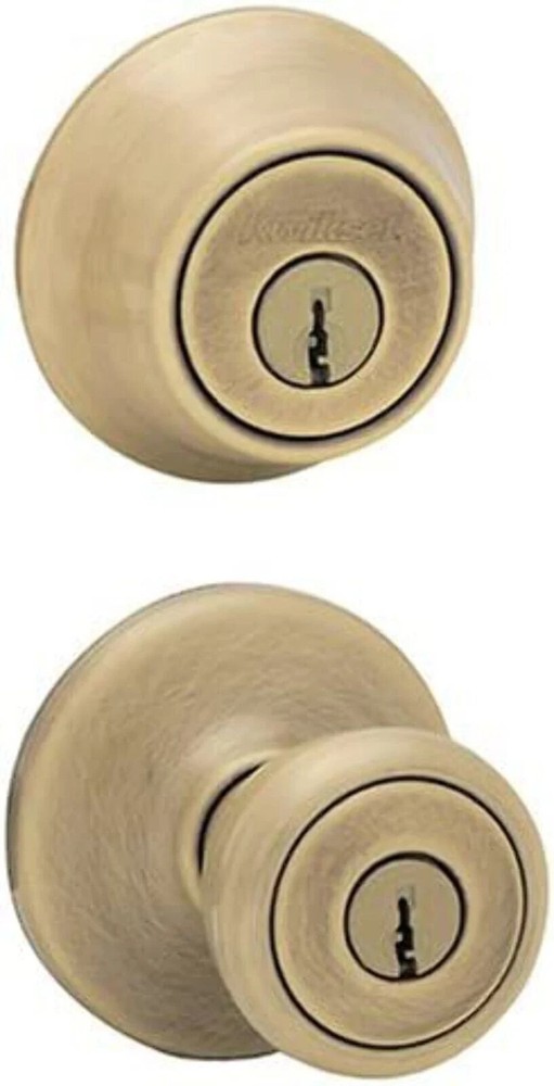 Kwikset Tylo Antique Brass Exterior Entry Door Knob and Double Cylinder.Deadbolt