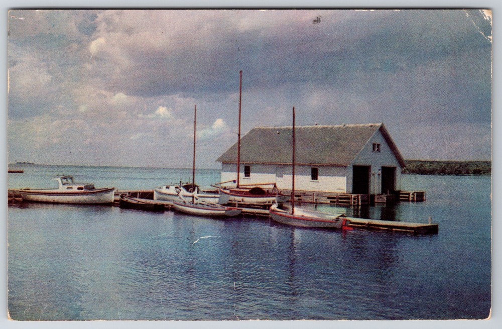 WI Door County Fish Creek Docked Boats c1964 Chrome Postcard