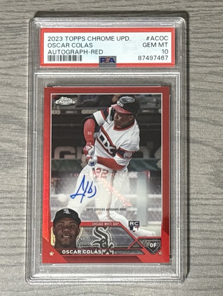 2023 TOPPS CHROME OSCAR COLAS ROOKIE RED REFRACTOR RC AUTO /5 PSA 10 Gem Mint RC