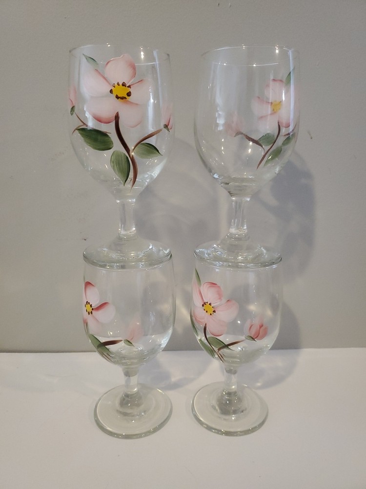 Set Of 4 Franciscan Desert Rose Wine/water Stemmed Goblets 6