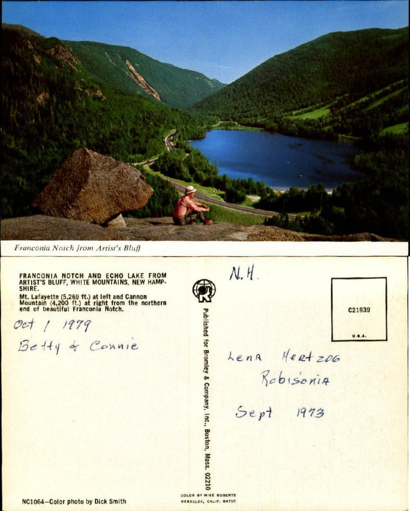 Franconia Notch Echo Lake Artists Bluff White Mountains NH chrome unmailed