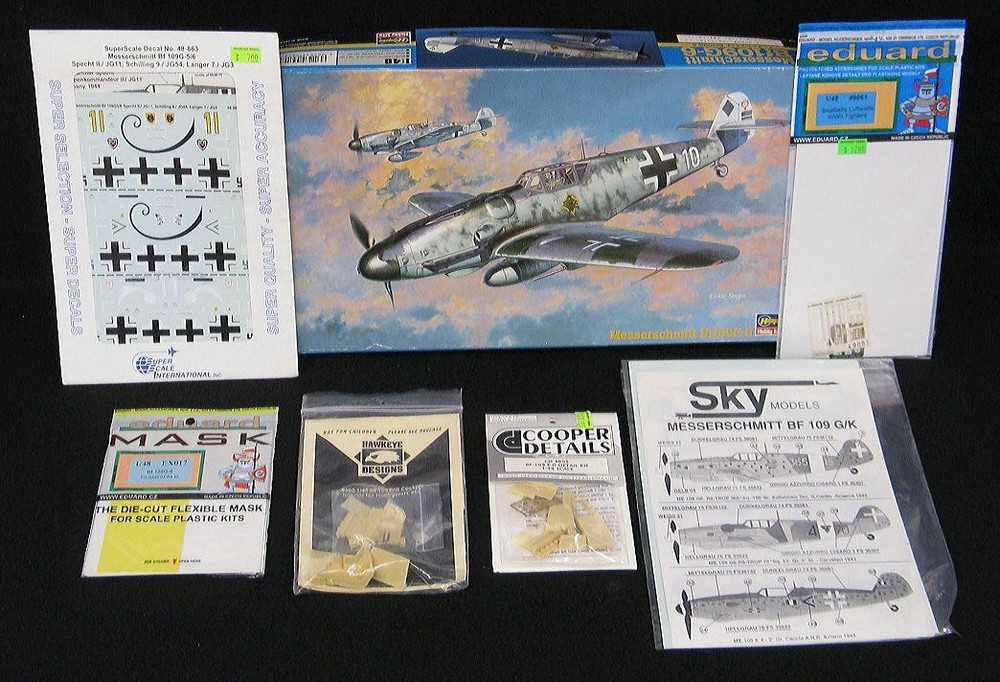 1/48 Hasegawa Models MESSERSCHMITT Bf-109G-6 Fighter + SIX DETAIL SETS *MINT*