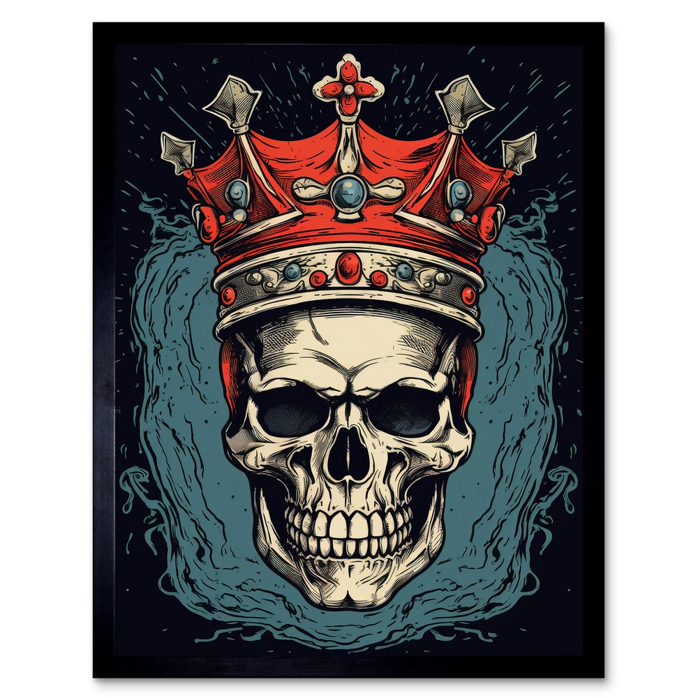 Skull Red Crown Old School USA Tattoo Rockabilly 50s Framed Print Wall Art 12x16