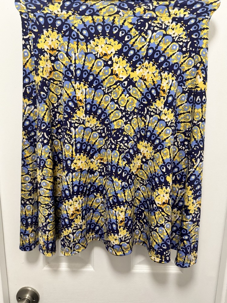 Lularoe Azure Skirt XS Blue-Yellow Geometric Stretch A Line