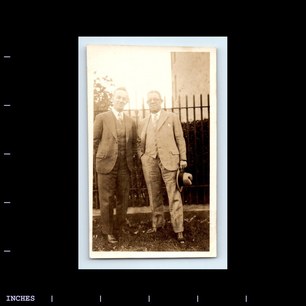 Old Vintage Photo MEN STANDING OUTSIDE SUIT AND HAT