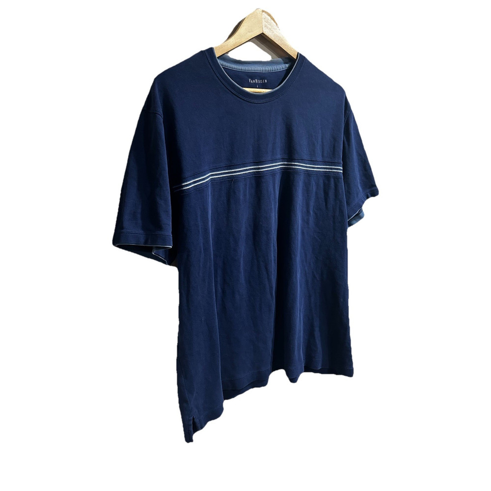 Vintage 2000s Van Heusen Men's Navy Blue Striped double layered t-shirt  Size L