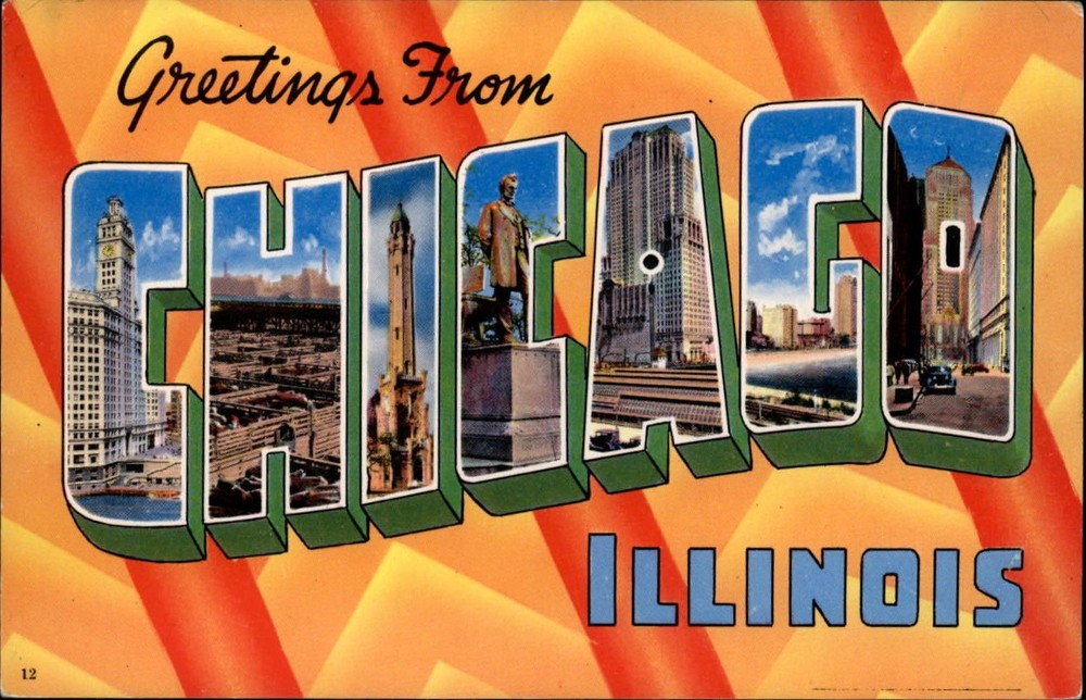 Greetings from Chicago Illinois large letter multiview ~ postcard sku203