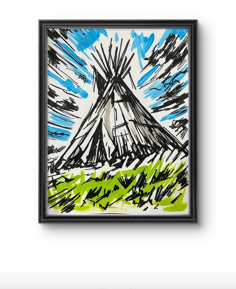 Original Abstract Teepee Native Painting 9x12 paper Modern Wall Art Home Decor