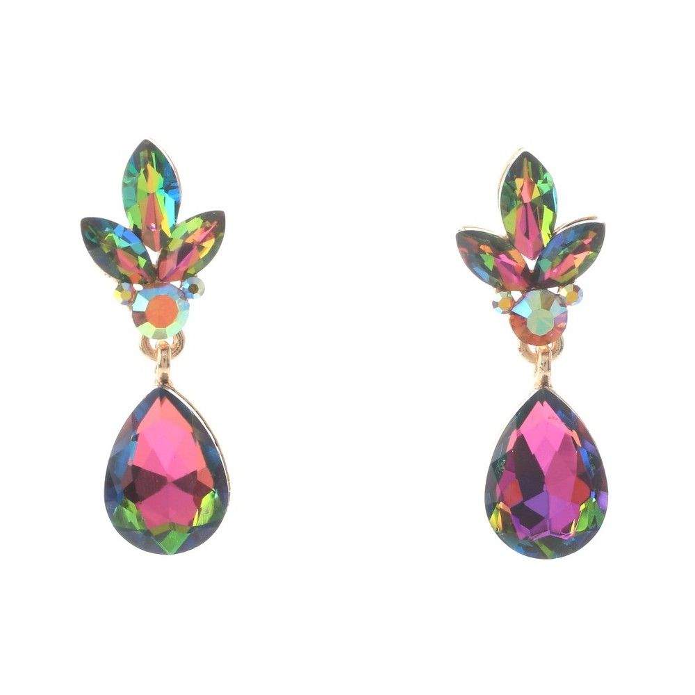 Gold Tone Alloy Metal Crystal Rhinestone Drop Post Earrings ER2563-VM