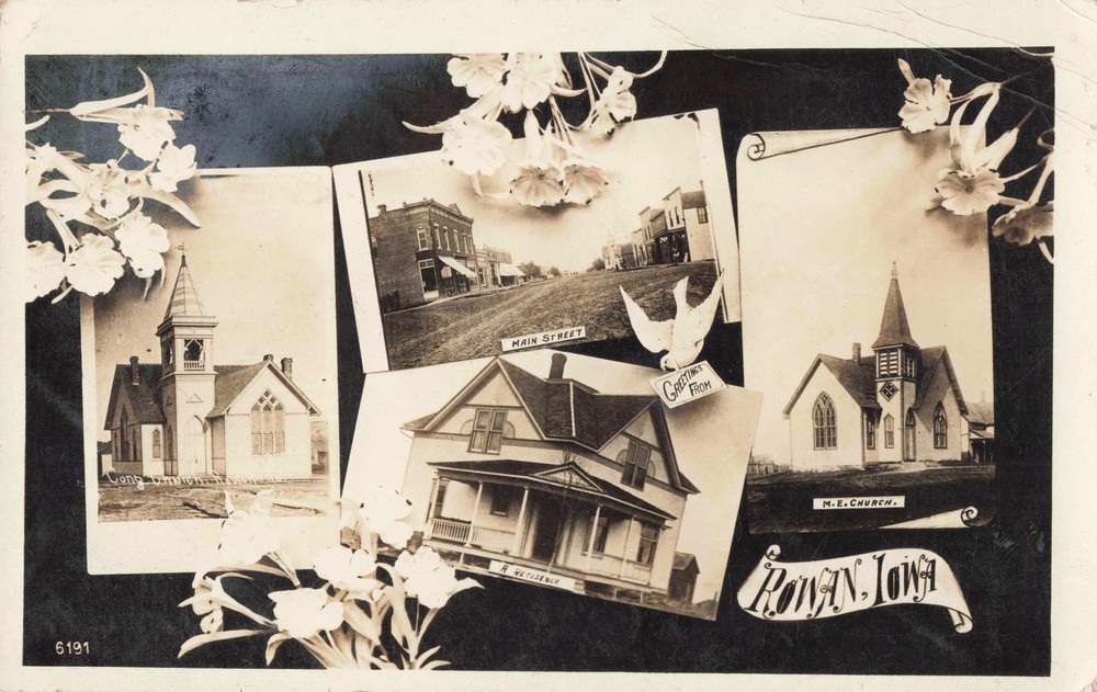 RPPC Rowan IA Great DOWNTOWN MULTIVIEW Small Iowa Rural Town a City in Wright Co