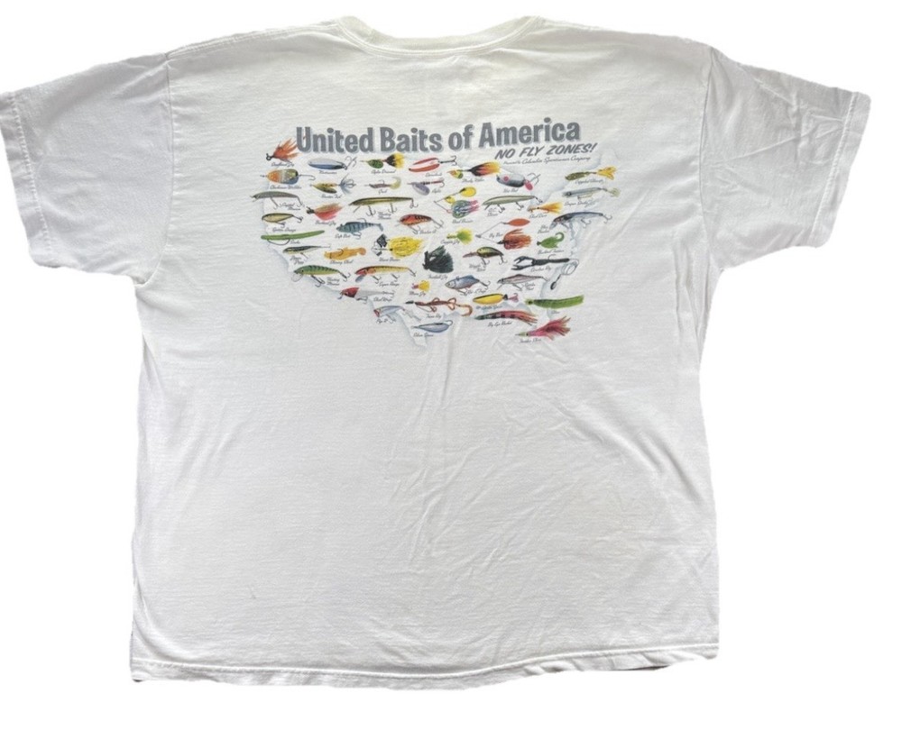 Vintage Columbia United Baits of America Fishing T Shirt Men's XL White Outdoor