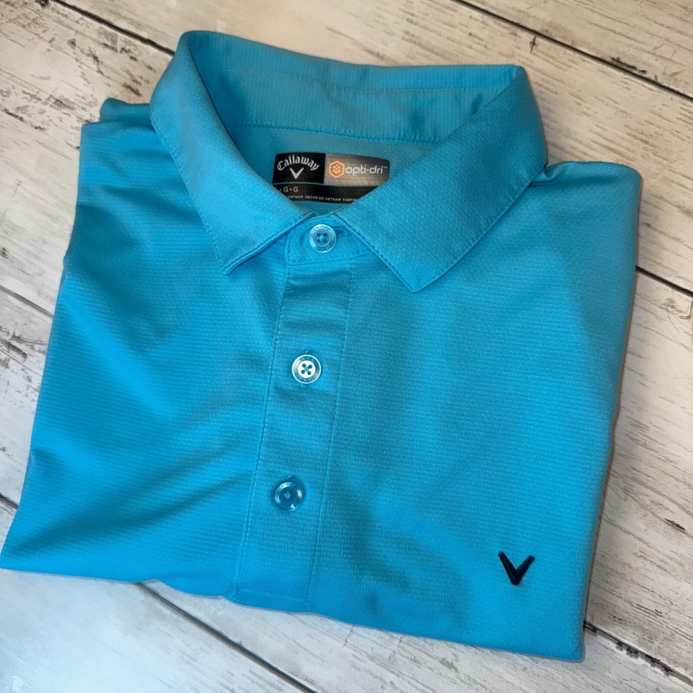 Callaway Opti Dri Mens Aqua Blue Short Sleeve Polo Golf Shirt