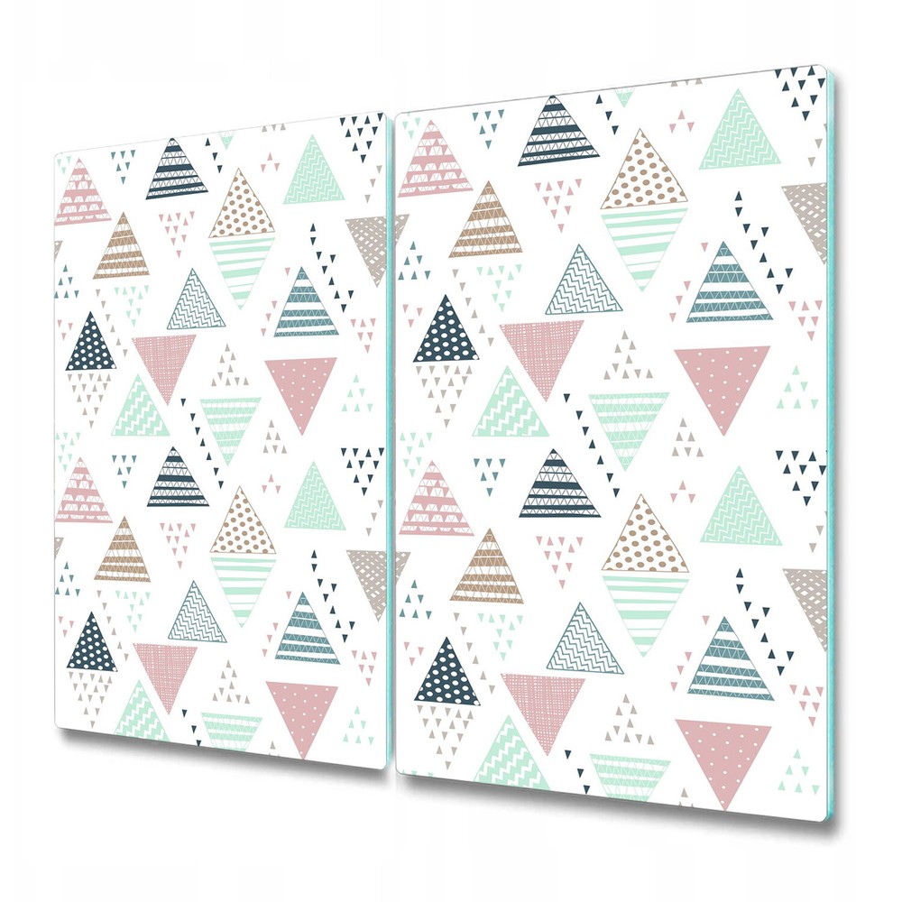 Glass Chopping Board Utensil hand drawn triangles white blue and pink 2x30x52