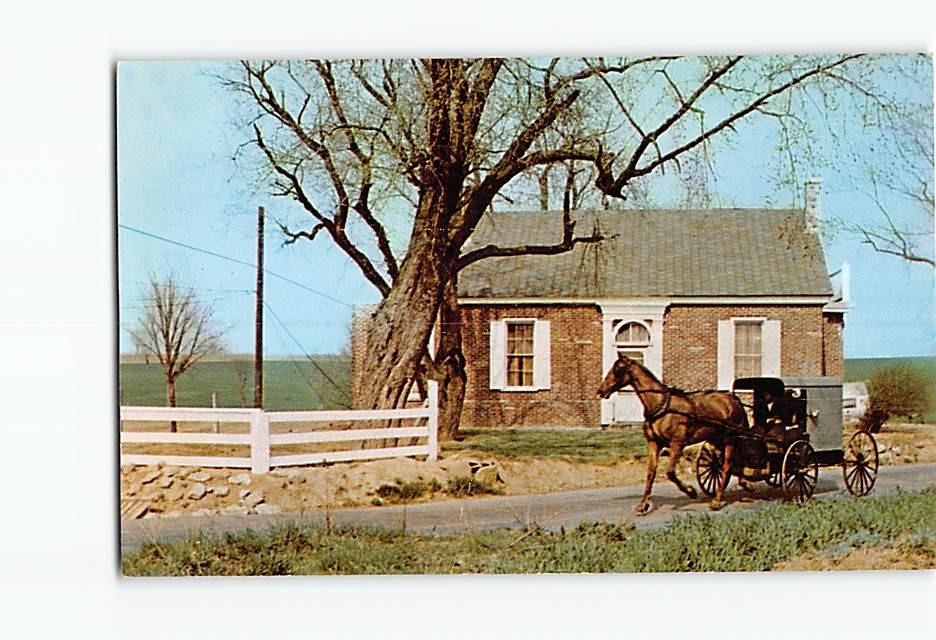 Postcard Amishmen in carriages Pennsylvania USA