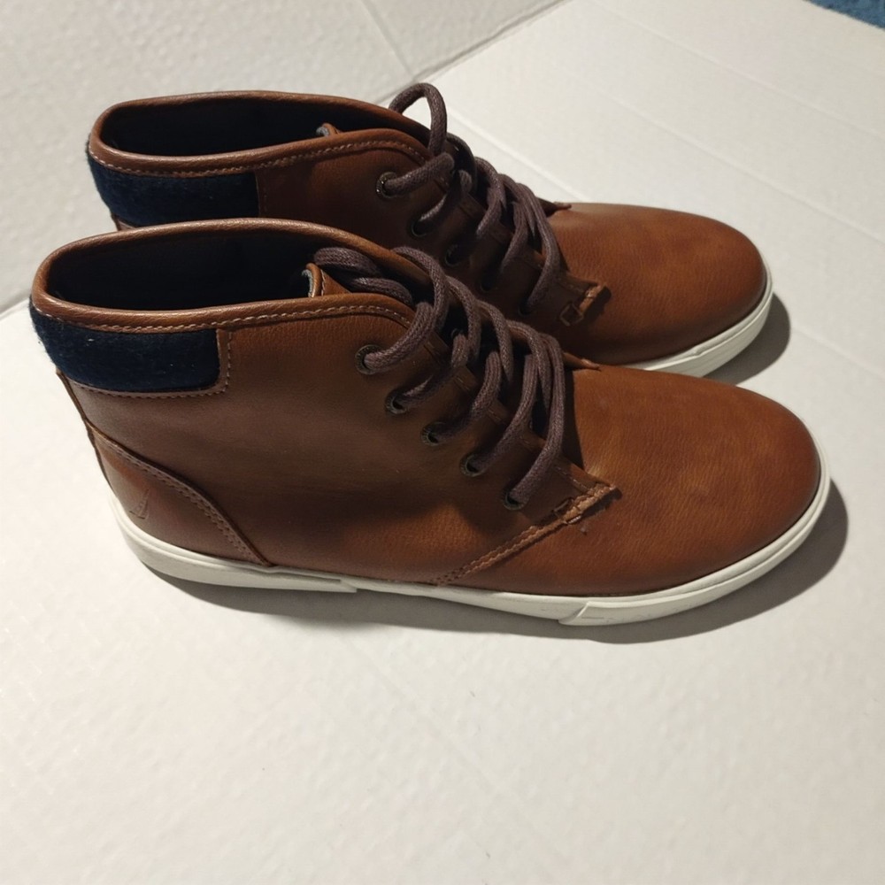 Nautica Mens Brown Faux Leather High-Top Sneakers Size 10 Casual Lace-Up Shoes