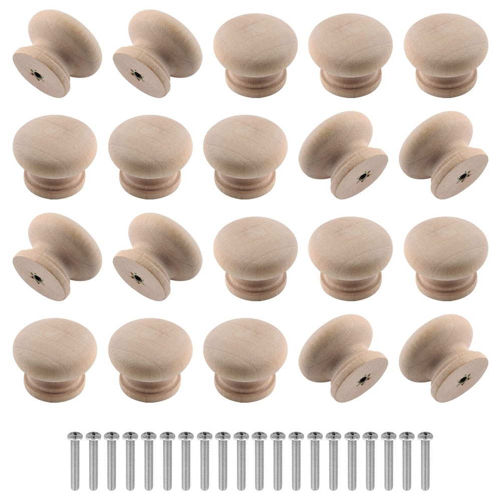Zorfeter 20 Pcs Wood Unfinished Drawer Knobs Large Mushroom