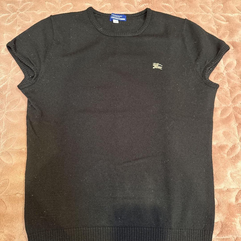 Burberry Black Short Sleeve Knit Top, Stylish Design, Brand Logo Embroidery, New