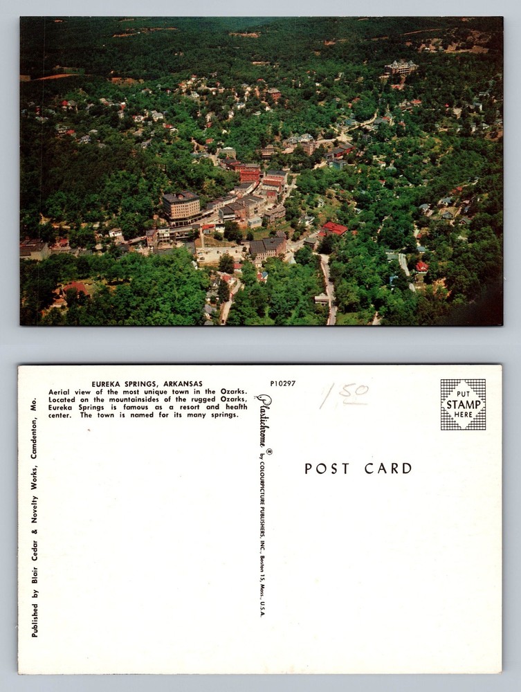 Eureka Springs, AR-Arkansas, Aerial Town Ozarks Card View Vintage Postcard
