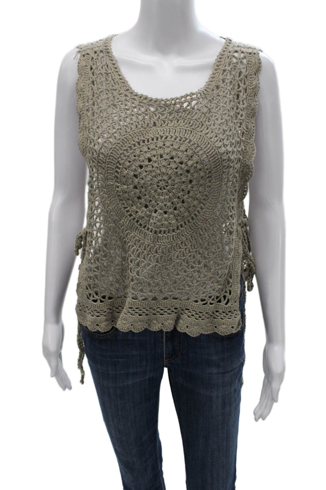 Zara Womens Basic Tank Gray Geometric Cotton Round Neck Sleeveless Size SFree Shipping in US $100+ Orders | $6.95 Orders Below
