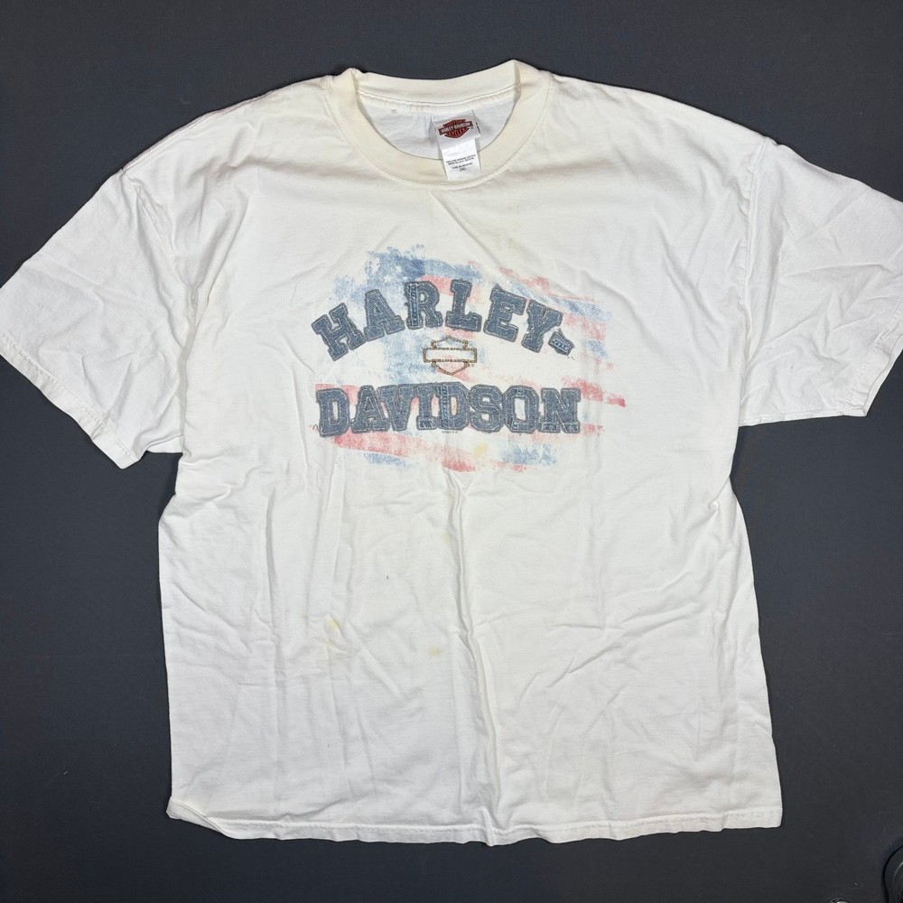 Harley Davidson 2004 American Flag Graphic T-Shirt White Made in USA Men's 2XL