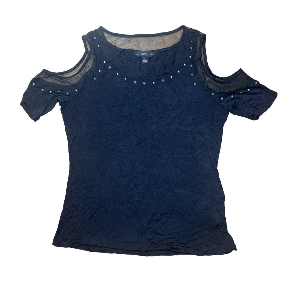 Rock Republic Black Studded Open Shoulder Top Size S  