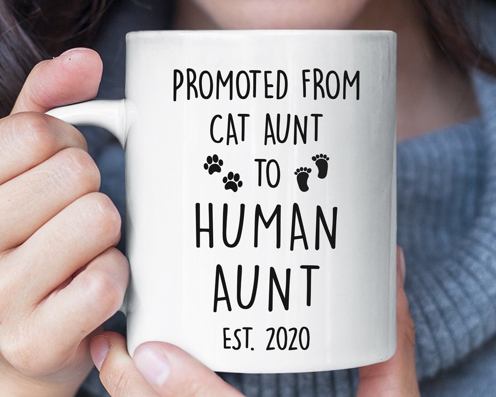 Promoted From Cat Aunt To Human Aunt Funny Mug Pregnancy Announcement Gift For