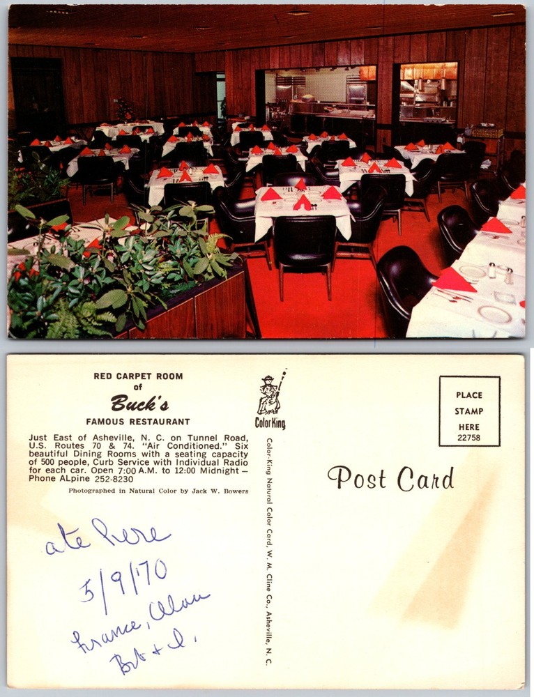 Red Carpet Room Bucks Restaurant Asheville NC Dining Postcard