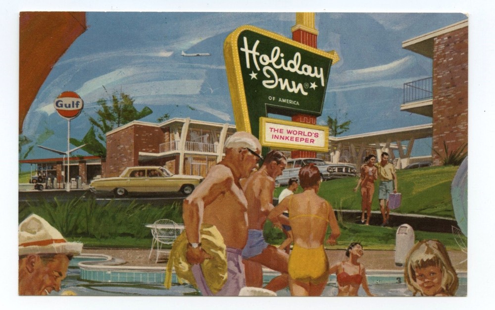 Holiday Inn Motel Hotel Gulf Gas Station Business Advertising Postcard
