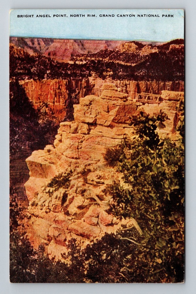 Grand Canyon, AZ-Arizona, Bright Angel Point Rim Cliffs Vintage c1952 Postcard