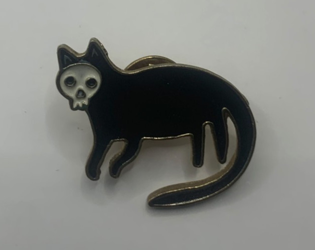 Black Skull Cat Skullcat Kitty Enamel Pin Cute Unmarked Goth Spooky