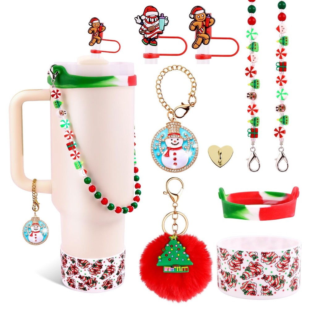8 Pcs Christmas Accessories Set for Stanley Cup 30&40 Oz, Silicone Christmas ...