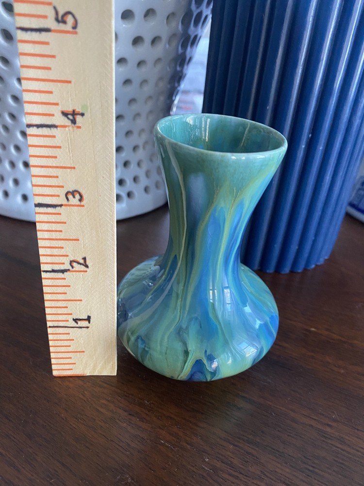 Monterey Jade Pottery Green Blue Glaze Mini Bud Vase Mid Century Modern 3.5