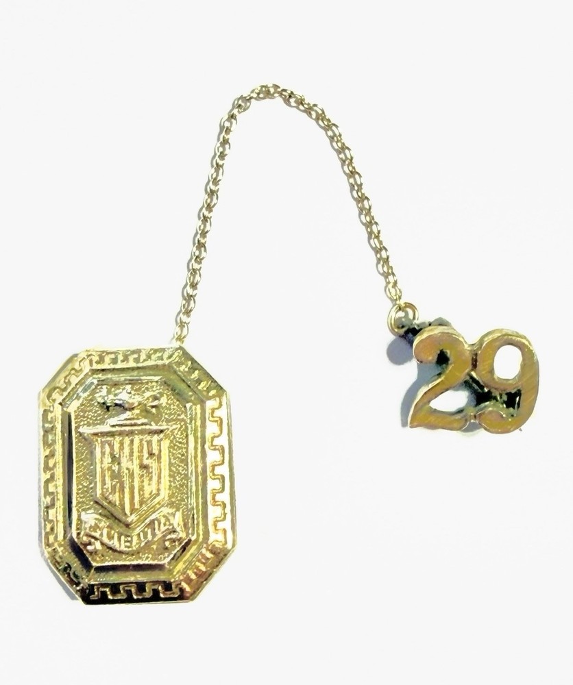 Antique 1929 EHS HIGH SCHOOL 10k Solid Yellow Gold Graduation Dual Pin & Chain