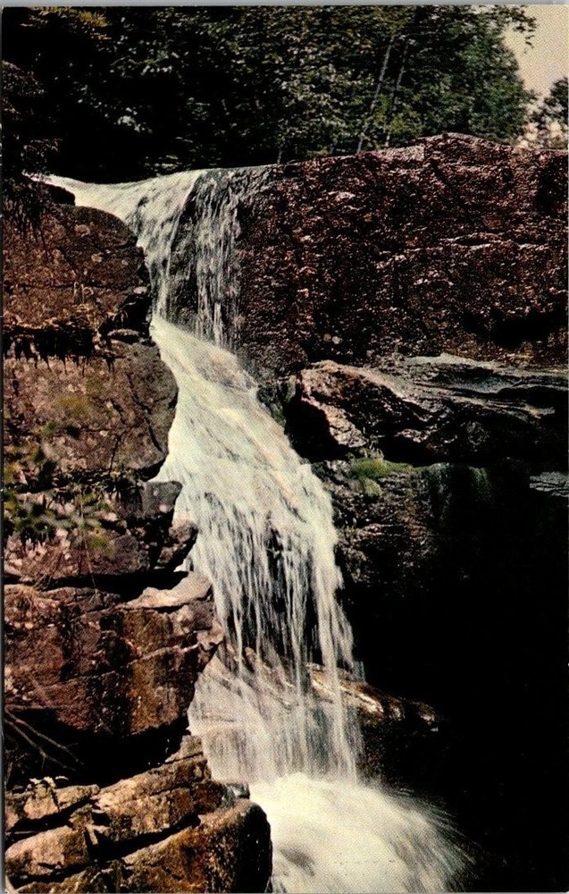 Avalanche Falls Franconia Notch NH Plastichrome Postcard Flume Gorge 1950s