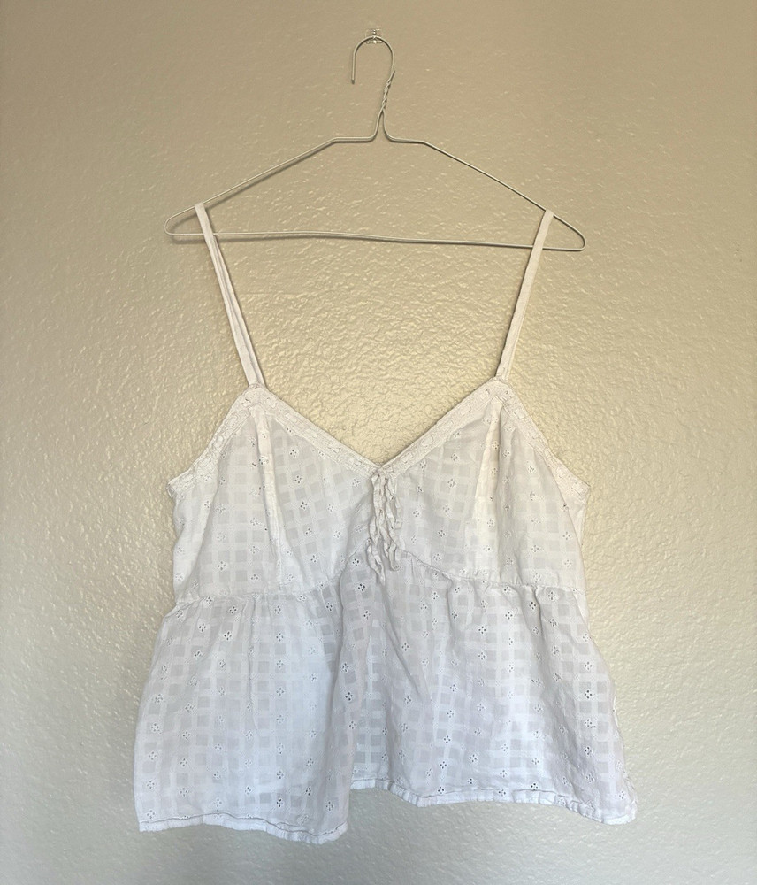 Hollister White Eyelet Broderie Cotton Camisole Babydoll Tank Top XL Y2K 2000s