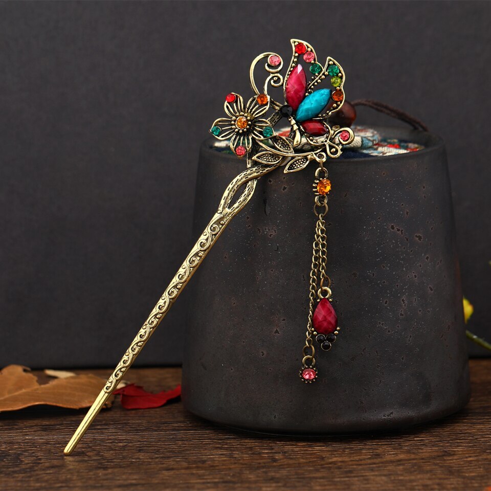 Vintage Rhinestone Butterfly Hair Stick Jewelry Vintage Wedding Bridal Hairpin