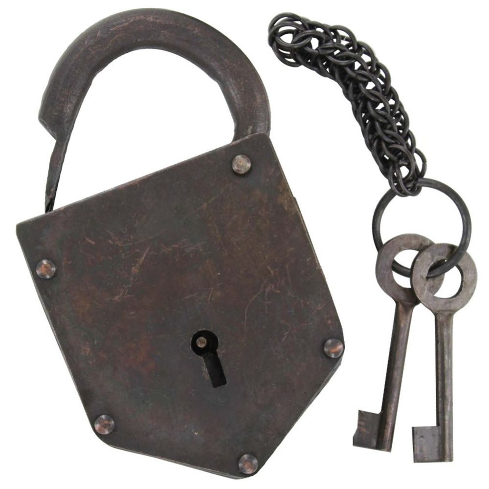 Dungeon Guardian Medieval Iron Prison Padlock with Keys | Antique Vintage Lock