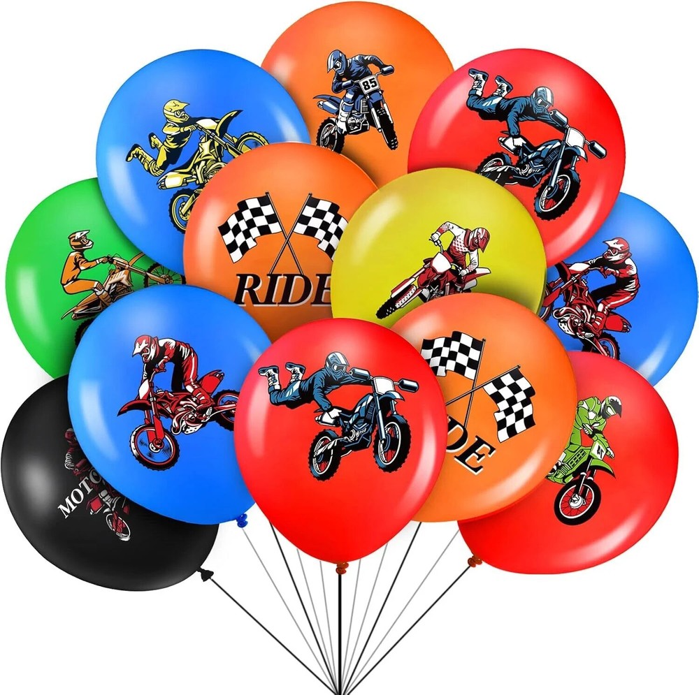 36 Pieces Multicolors Dirt Bike Balloon Decorations, 12 Inches Motocross Birt...