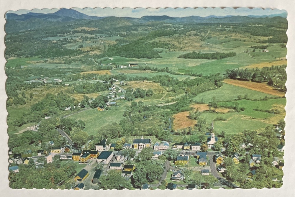 1950’s Aerial View of Stowe Vermont Mt. Mansfield Chrome Postcard Bordered Edges