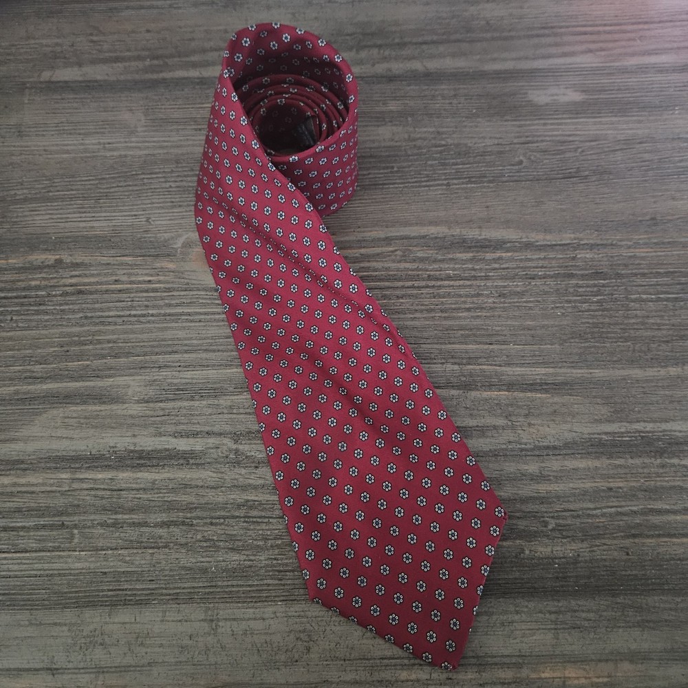 Christopher Hayes Mens Neck Tie Flower Printed  100% Silk Made In Italy Maroon